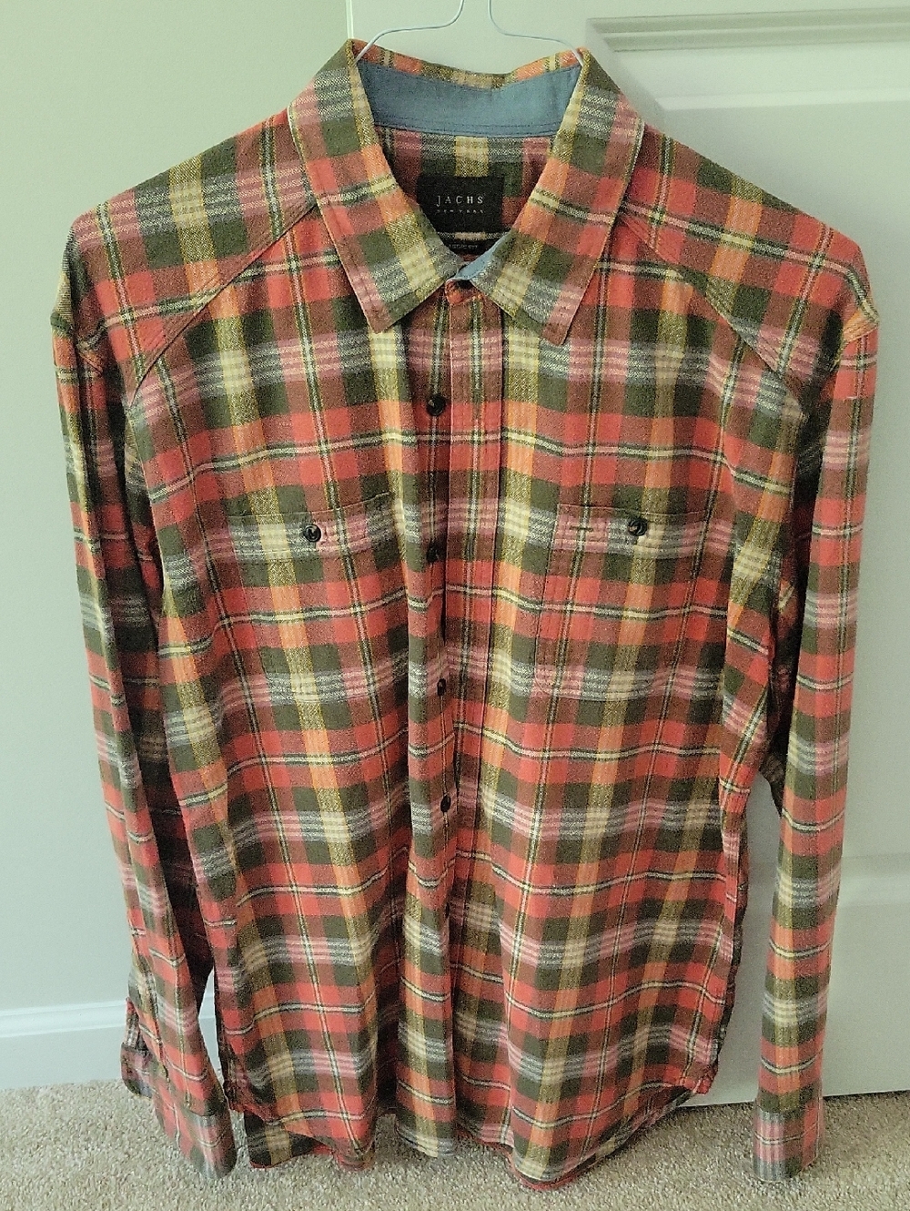Jachs Plaid Button-Down Shirt in Red and Olive